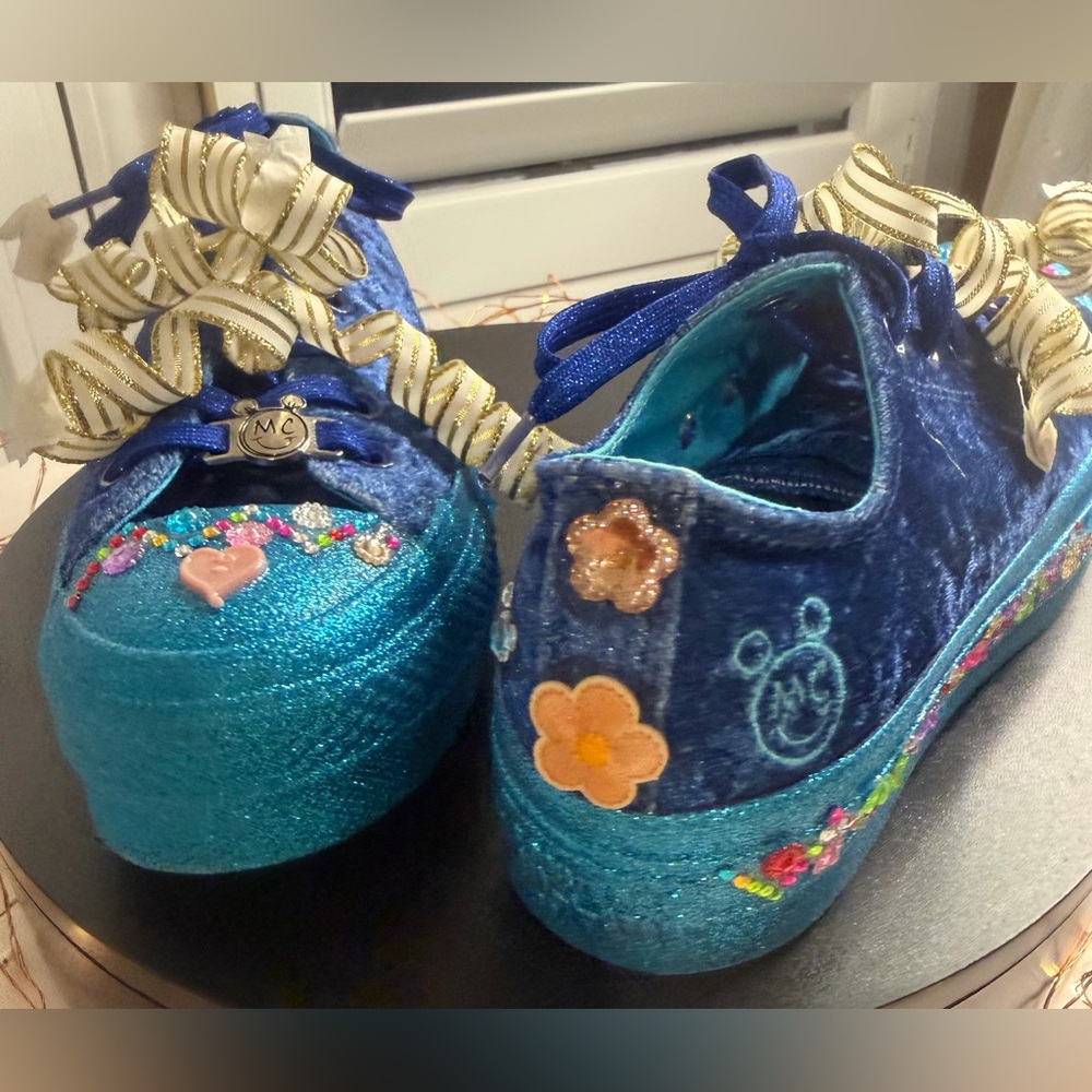 Customized BlueVelvet Embellished Platform Sneakers in Miley Disney Theme, sz5.5